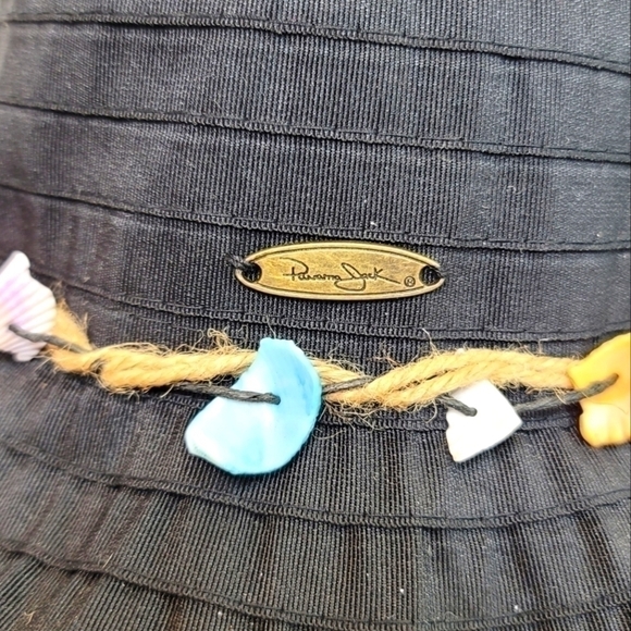 PANAMA JACK WIDE BRIM CRUSHABLE BLACK HAT, W REAL SEASHELL TRIM DETAIL main image 6